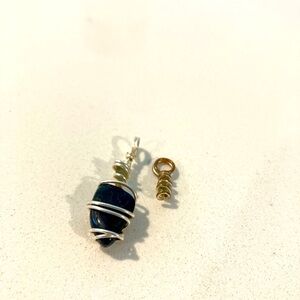 Black Onyx & Moldavite Wire-Wrapped Charm
